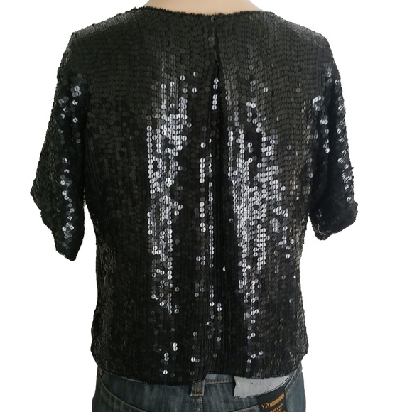 VTG 80s JLB Paris Silk Sequined Floral Top SZ M - Picture 5 of 7